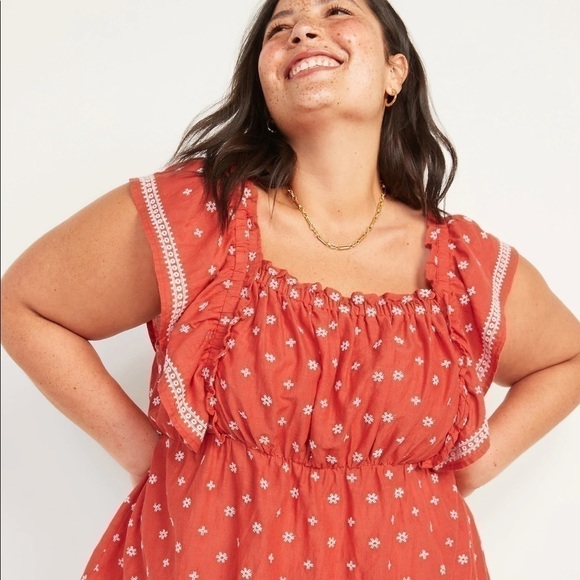 NWT Old Navy Embroidered-Print Ruffle Babydoll Top - Picture 1 of 9
